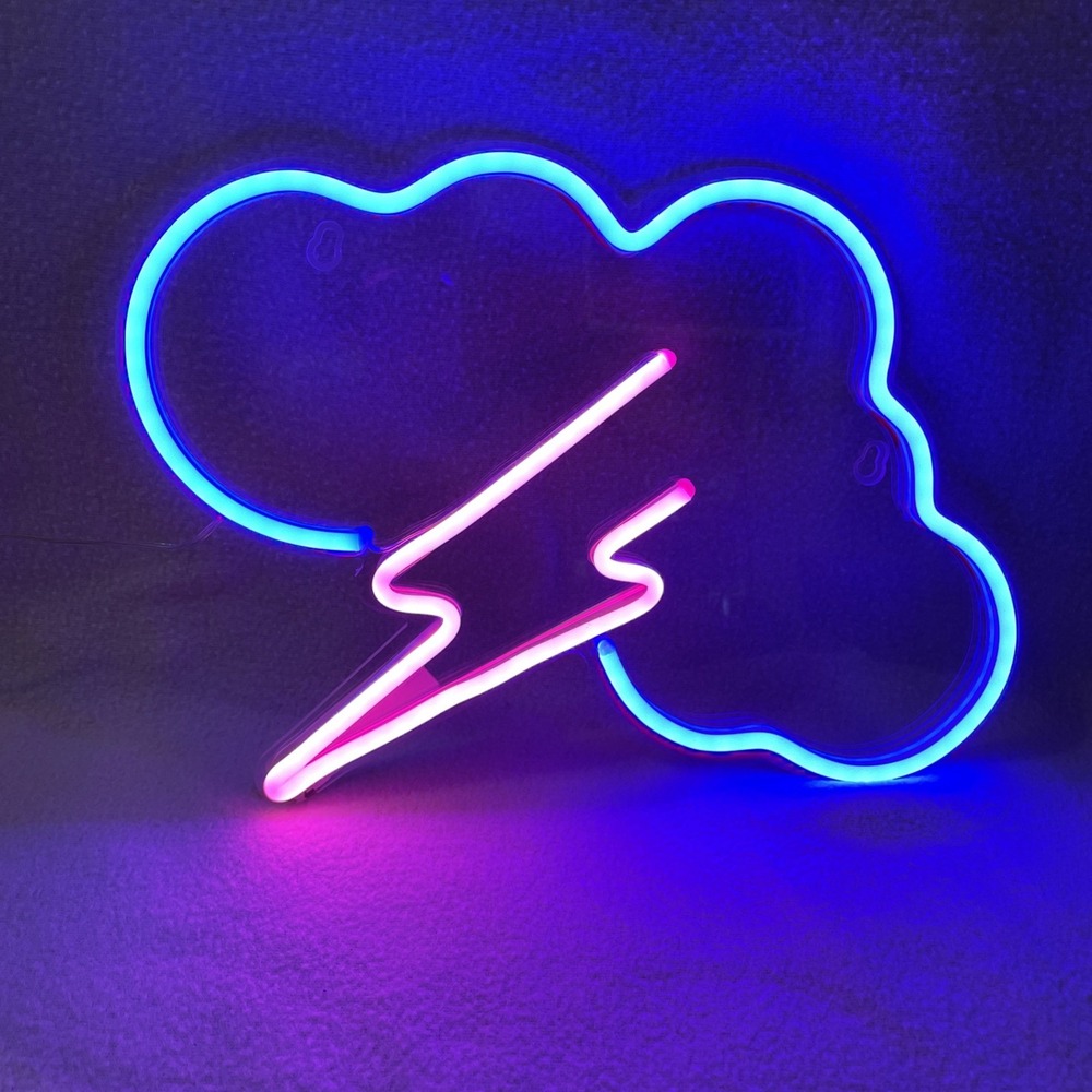 Neon Sign LED Cloud Lightning Neon Signs for Wall Decor Hanging Battery or USB